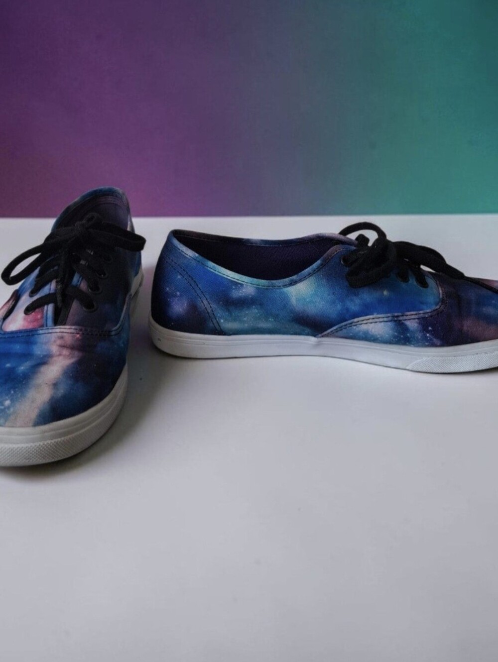Vans Galaxy Print Lace-Up Sneakers - Blue, Purple & Pink Mens Size 8.5 Ws  1O